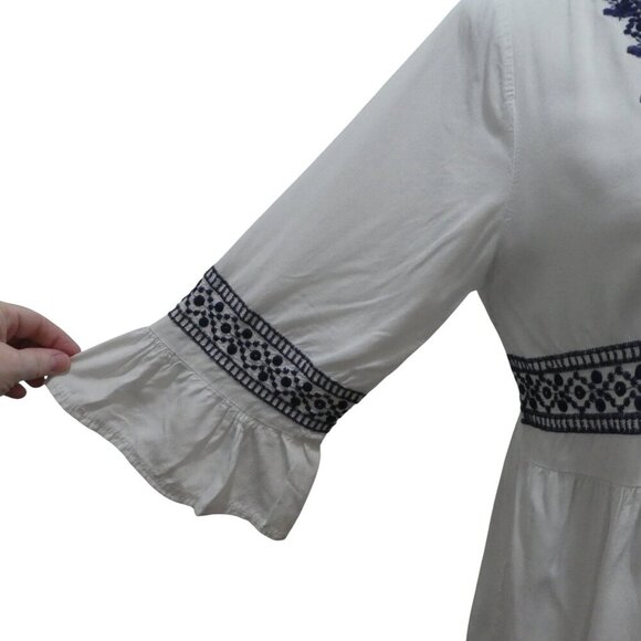 Blue Rain Francescas Embroidered Mosaic Ruffled Boho Peasant Top Womens Med - Picture 6 of 9